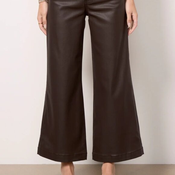 KUT from the Kloth Meg Coated High Waist Wide Leg Cropped Jeans, Chocolate, 12 - Picture 3 of 10